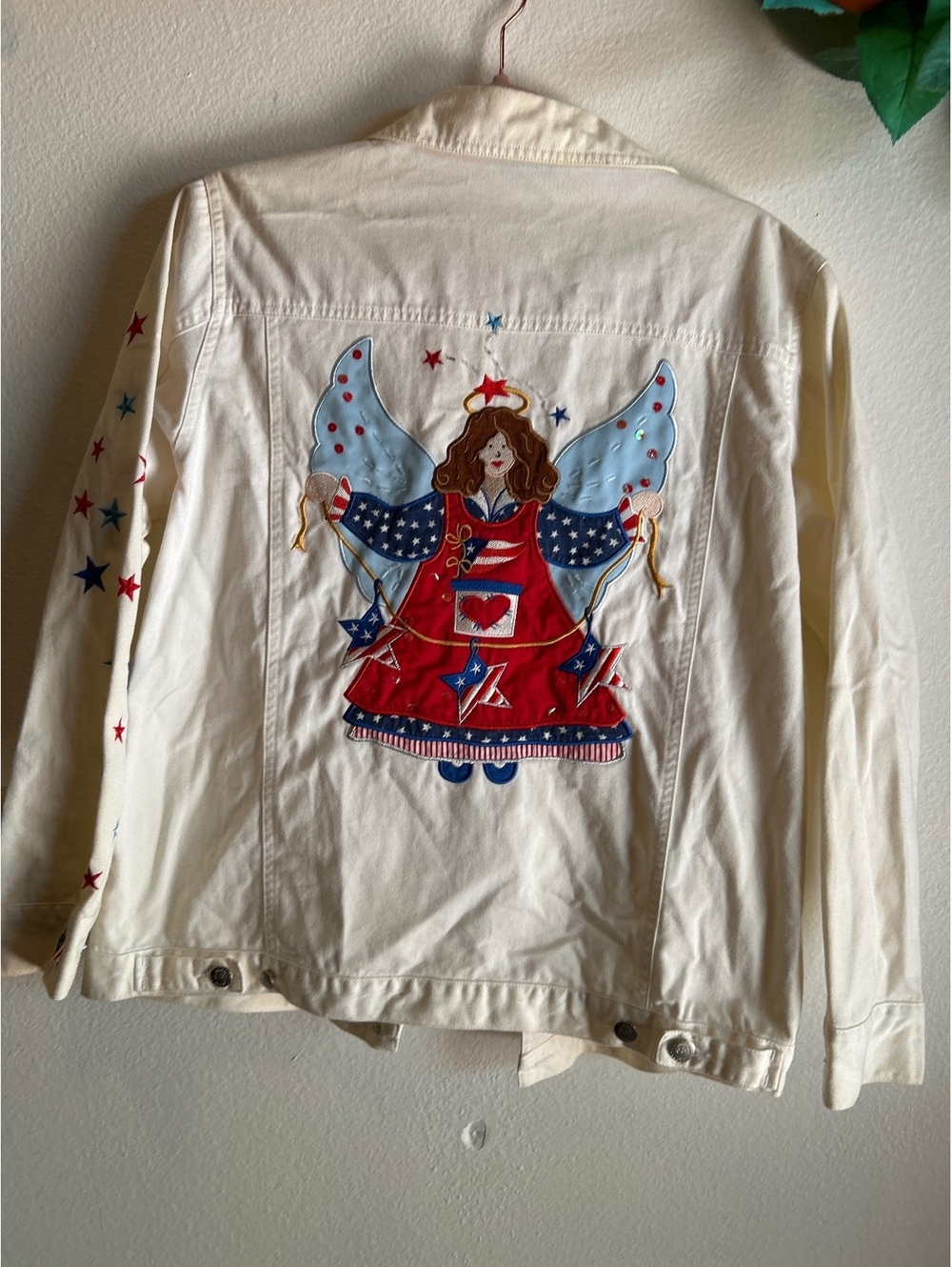 Read -,The Quacker FactoryCotton Jacket with Patriotic Angel and Star Embroidery